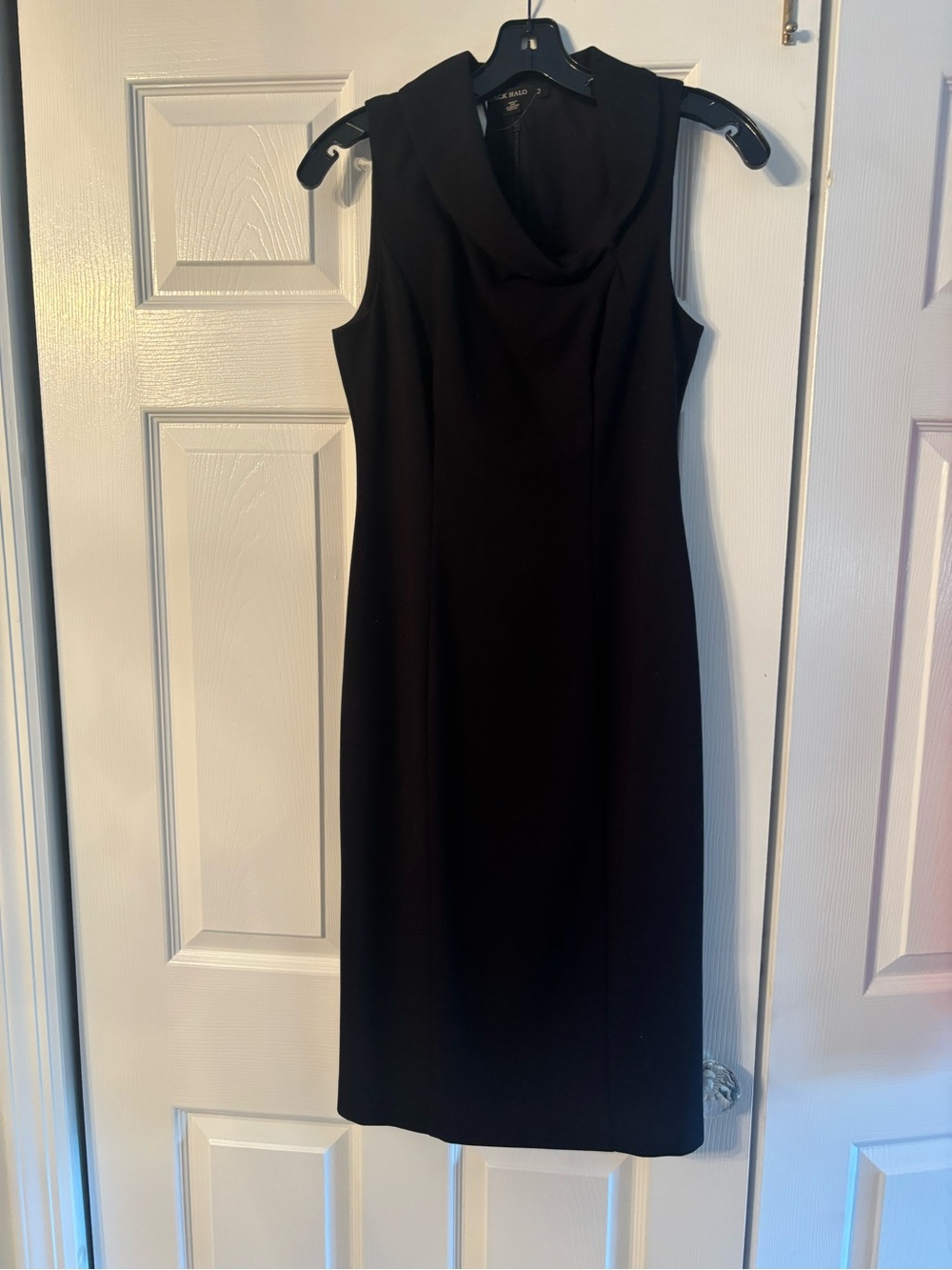 Black Halo Black Sleeveless Cowl-Neck Sheath Dress